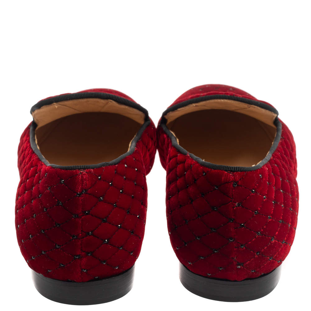 Christian Louboutin Red Quilted Velvet Crystal Embellished Sakouette  Smoking Slippers Size 38 Christian Louboutin | The Luxury Closet