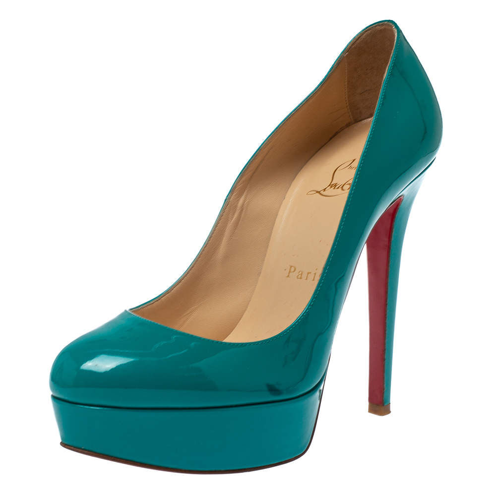 Christian Louboutin BIANCA 140 Patent Leather Platform Pump Shoes English  Green