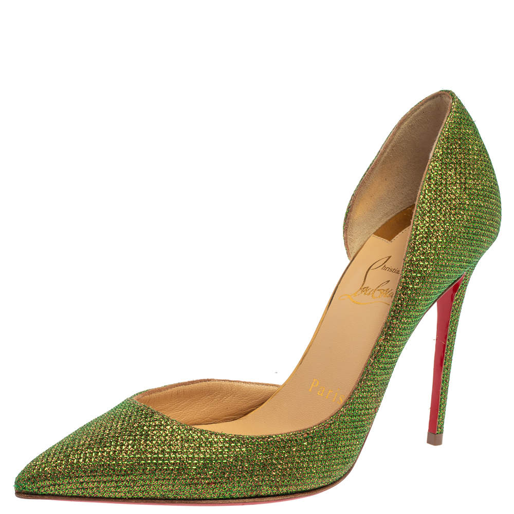 مملوكة مسبقًا Christian Louboutin Green Glitter Fabric Iriza D'orsay Pumps Size 35
