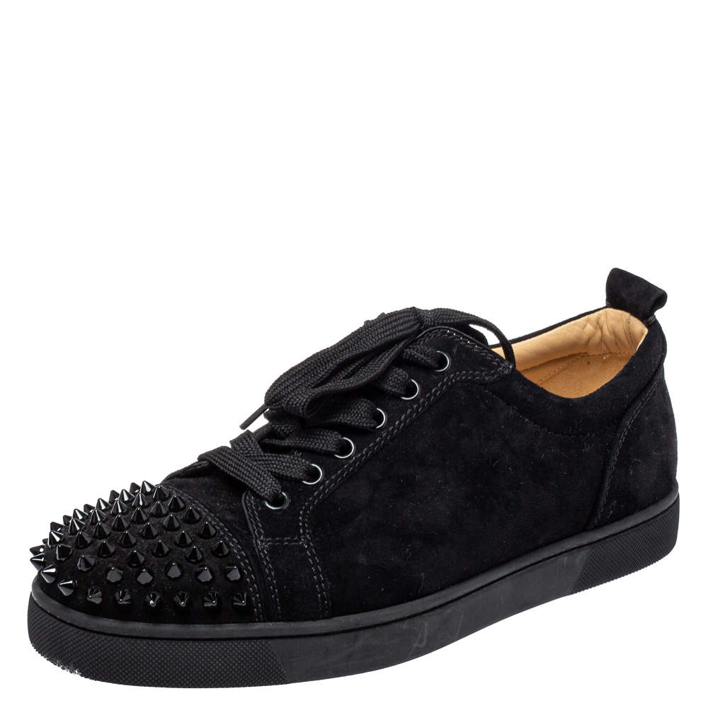 Christian Louboutin Black Textured Suede Louis Junior Spike