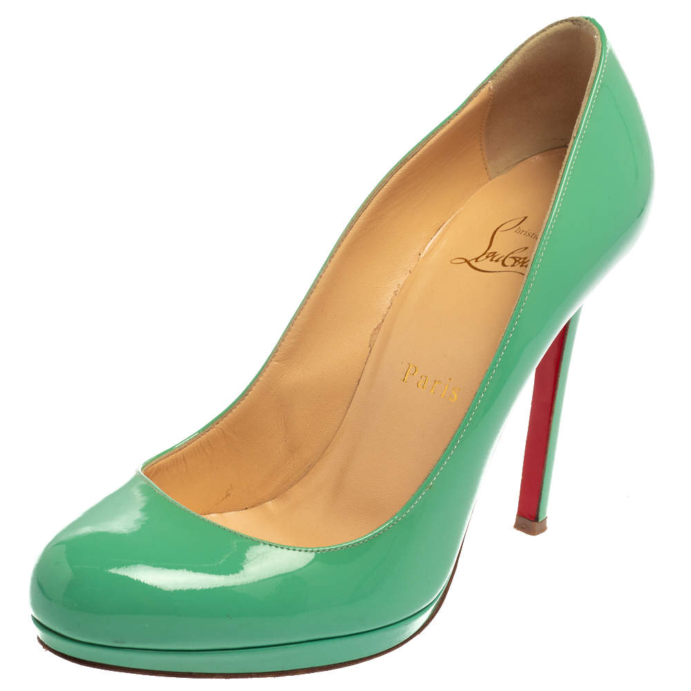 Pre Owned Christian Louboutin Green Patent Leather  New Simple Platform Pumps Size 38