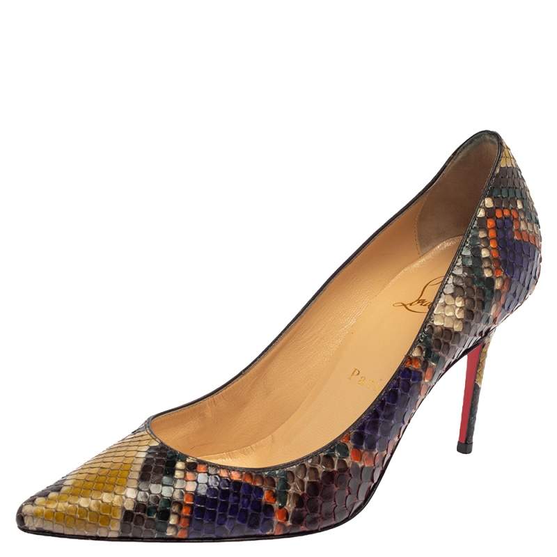 Pre Owned Christian Louboutin Multicolor Python Leather So Kate Pumps Size 37