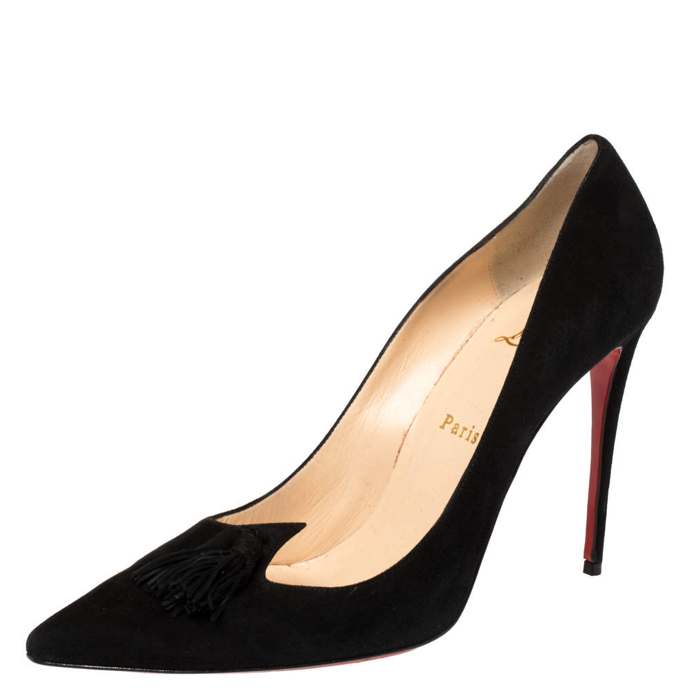 Pre Owned Christian Louboutin Black Suede Tassel Embellished Gwalior Pumps Size 40.5