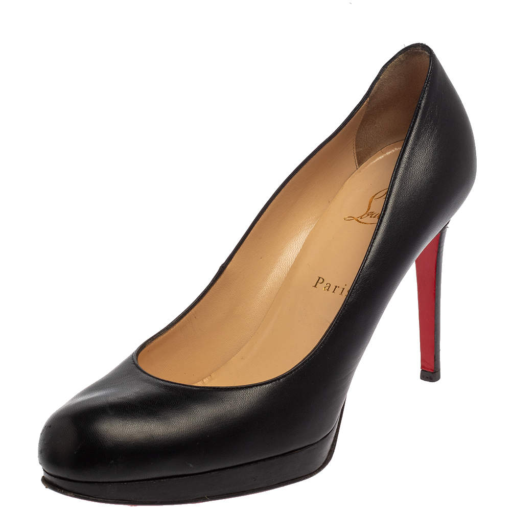 Pre Owned Christian Louboutin Black Leather New Simple Round Toe Pumps Size 41