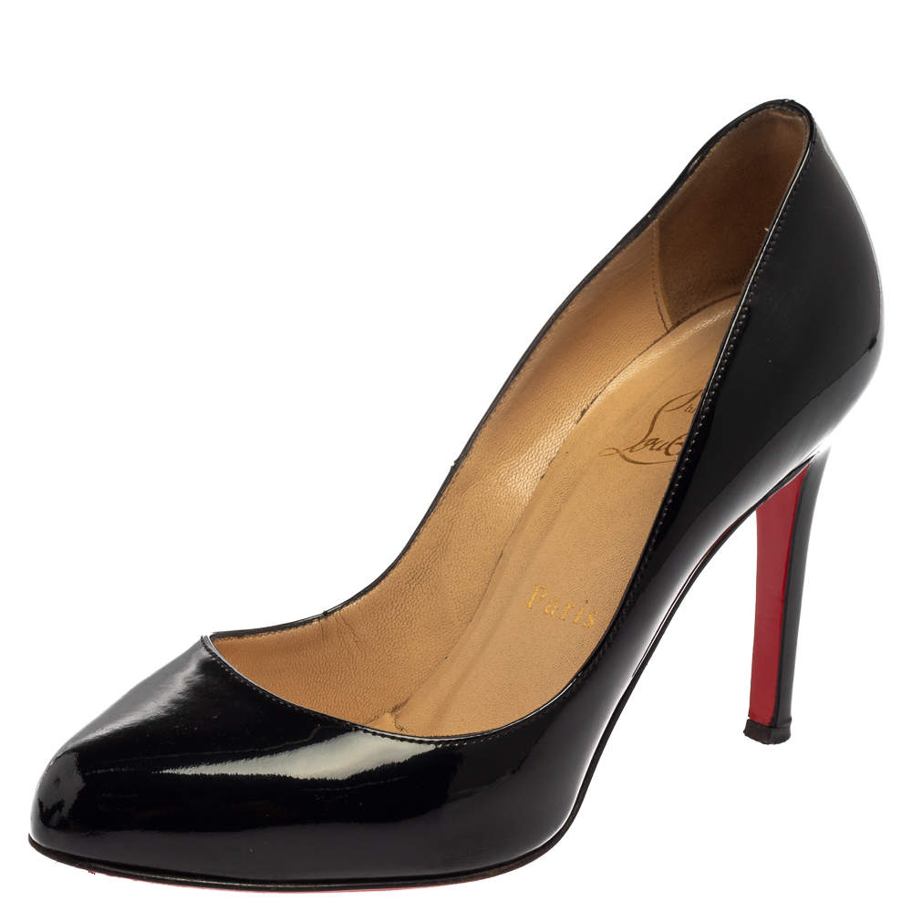 Pre Owned Christian Louboutin Black Patent Leather Simple Pumps Size 36.5