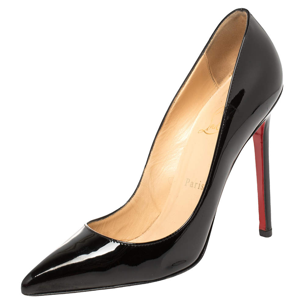 Christian Louboutin Black Patent Leather Pigalle Pointed Toe Pumps Size 37.5