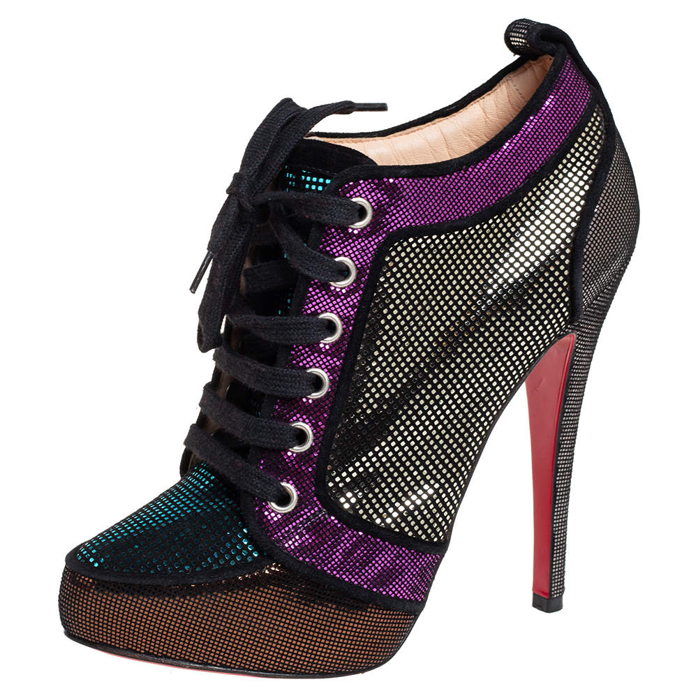 Pre Owned Christian Louboutin Multicolour Sparkling Suede Venus Orlato Booties Size 38