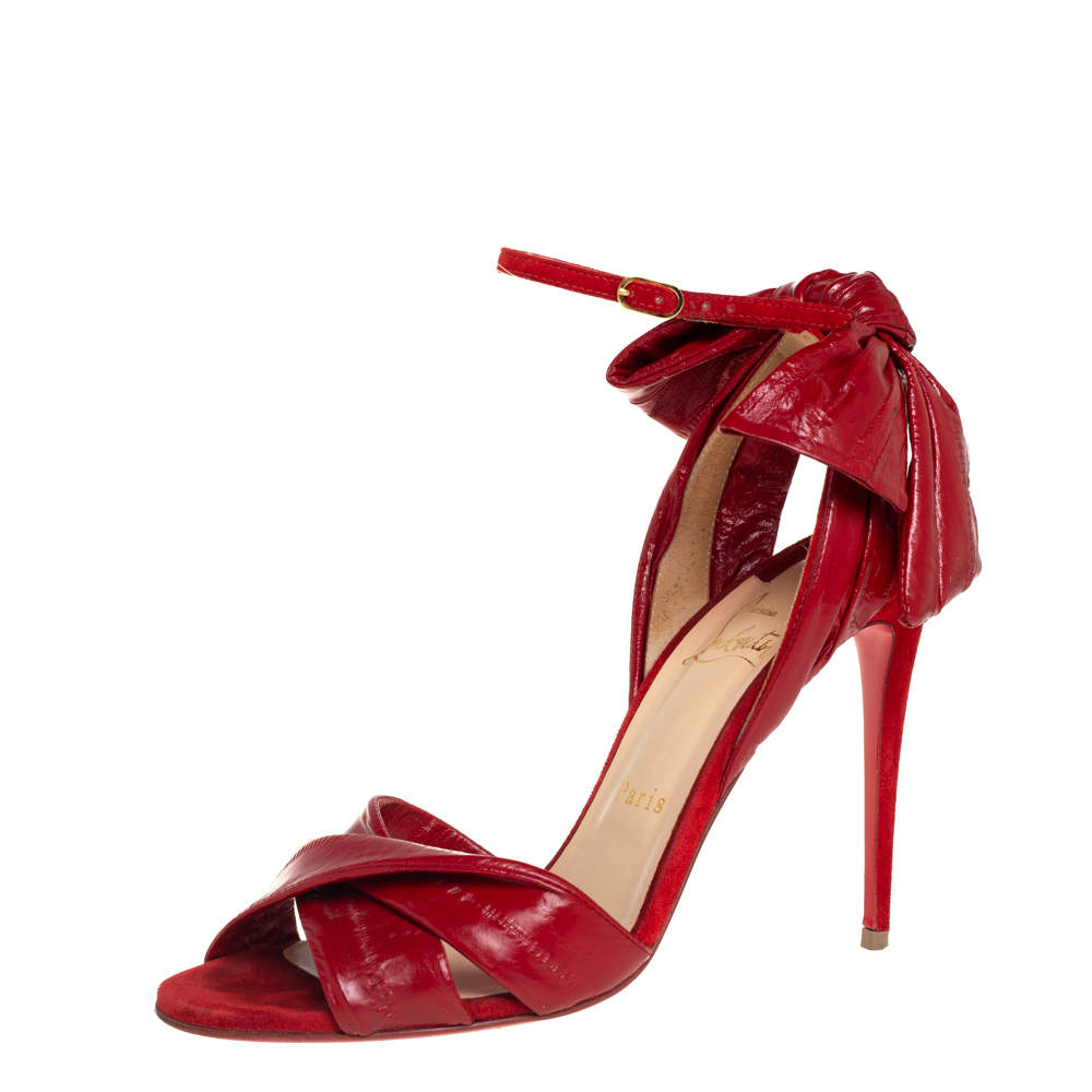 Christian Louboutin Red Eel And Suede Crisscross Bow Sandals Size 38.5
