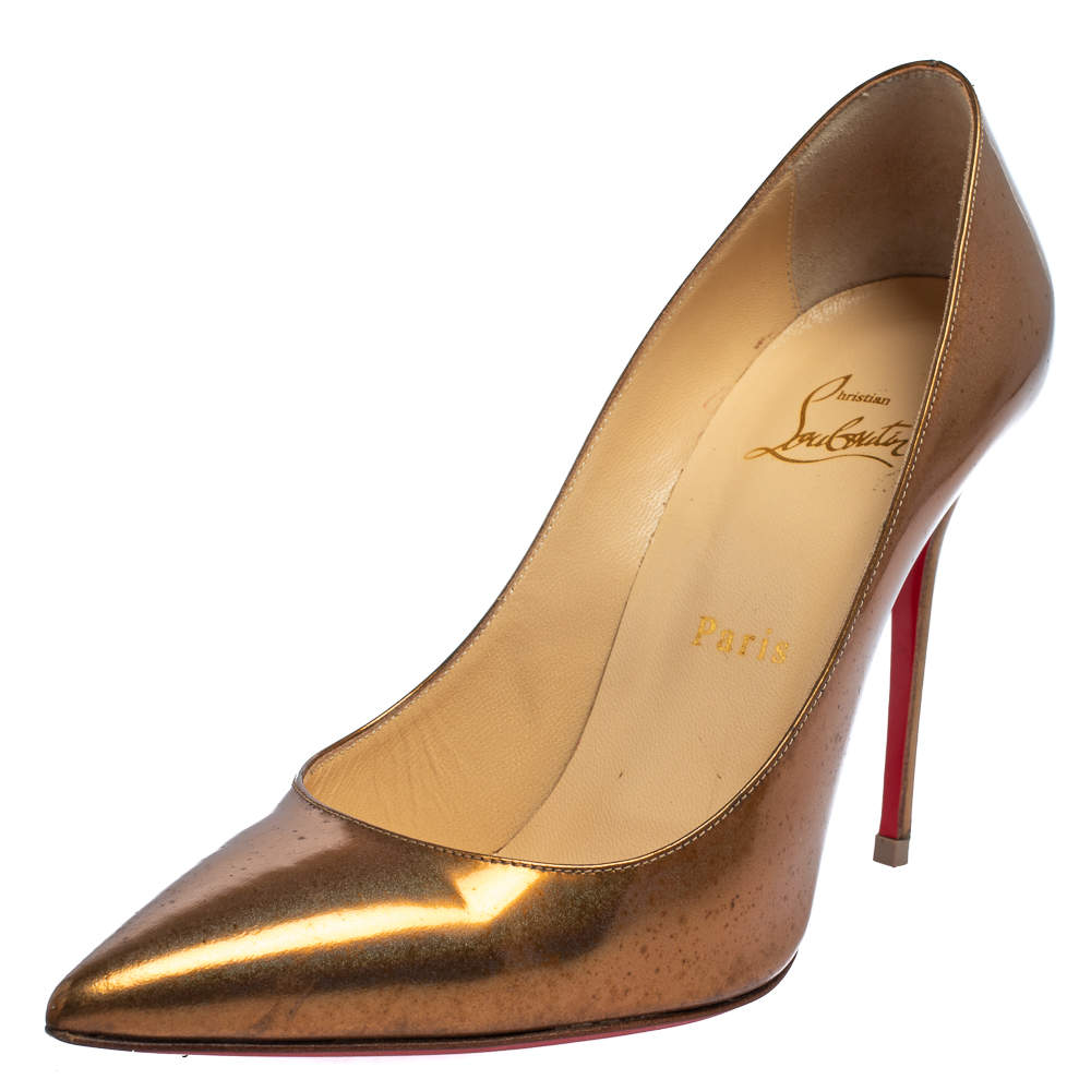 Christian Louboutin Gold Patent Leather Decollete Pumps Size 37.5