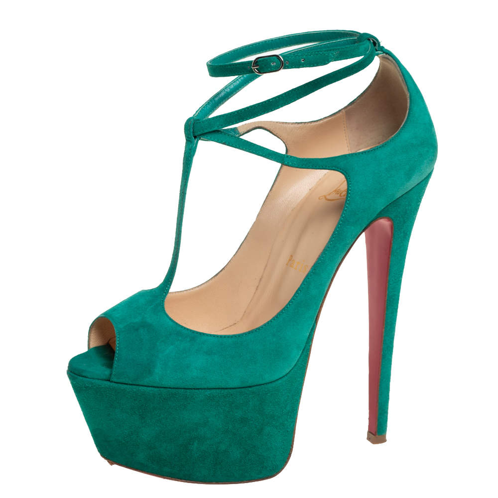 Pre Owned Christian Louboutin Green Suede Talitha Pumps Size 37
