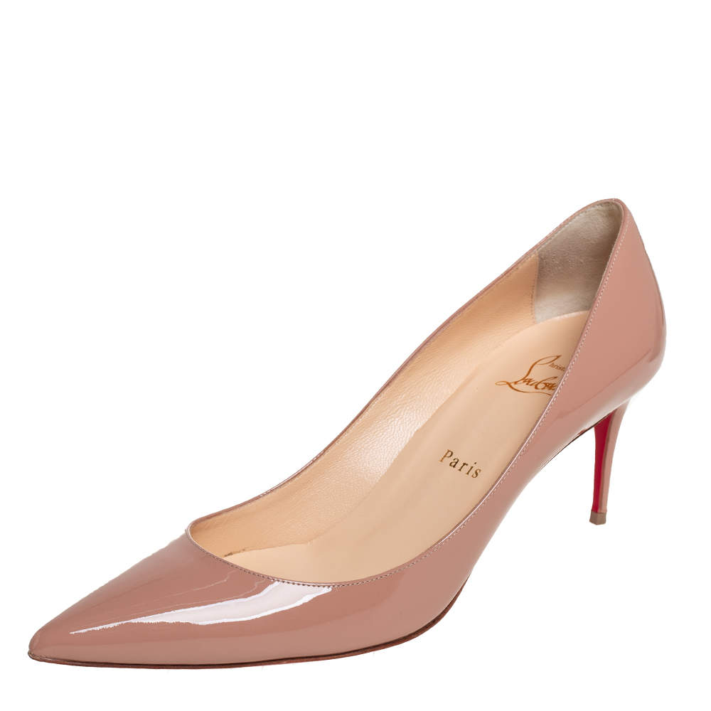 Pre Owned Christian Louboutin Beige Patent Leather Decollete Pointed Toe Pumps Size 39.5