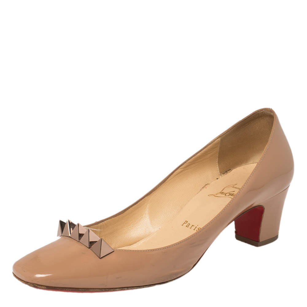 Pre Owned Christian Louboutin Beige Patent Leather Pyramidame Pumps Size 41