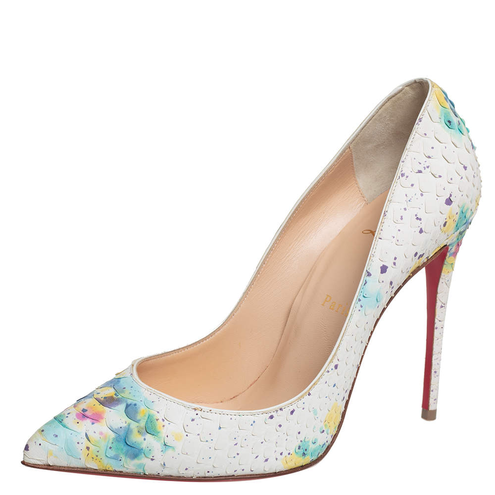 Pre Owned Christian Louboutin White Python Bloom 100 Pigalle Follies Pumps Size 38.5