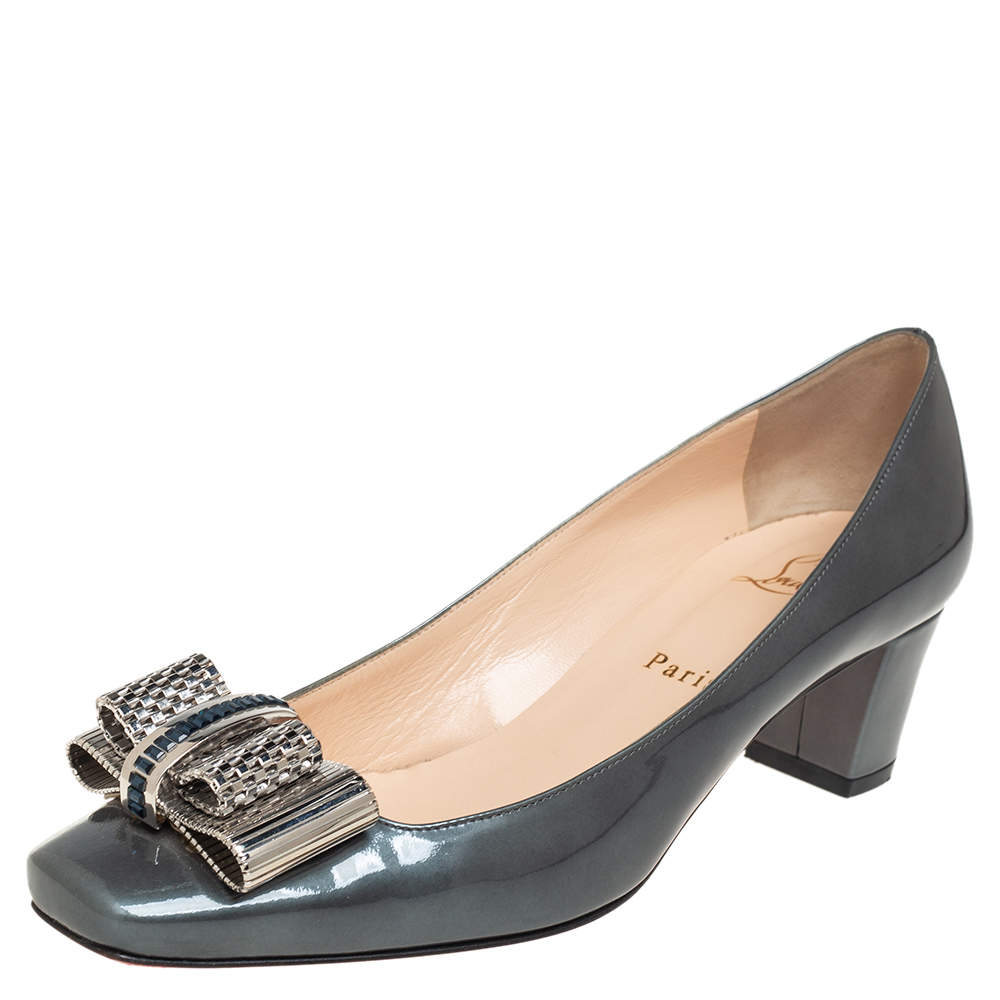 Christian Louboutin Green Patent Leather Hortensia Crystal Bow Pumps Size 38