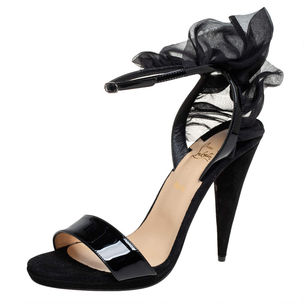 Pre Owned Christian Louboutin Black Patent Leather And Suede Jacqueline Sandals Size 39