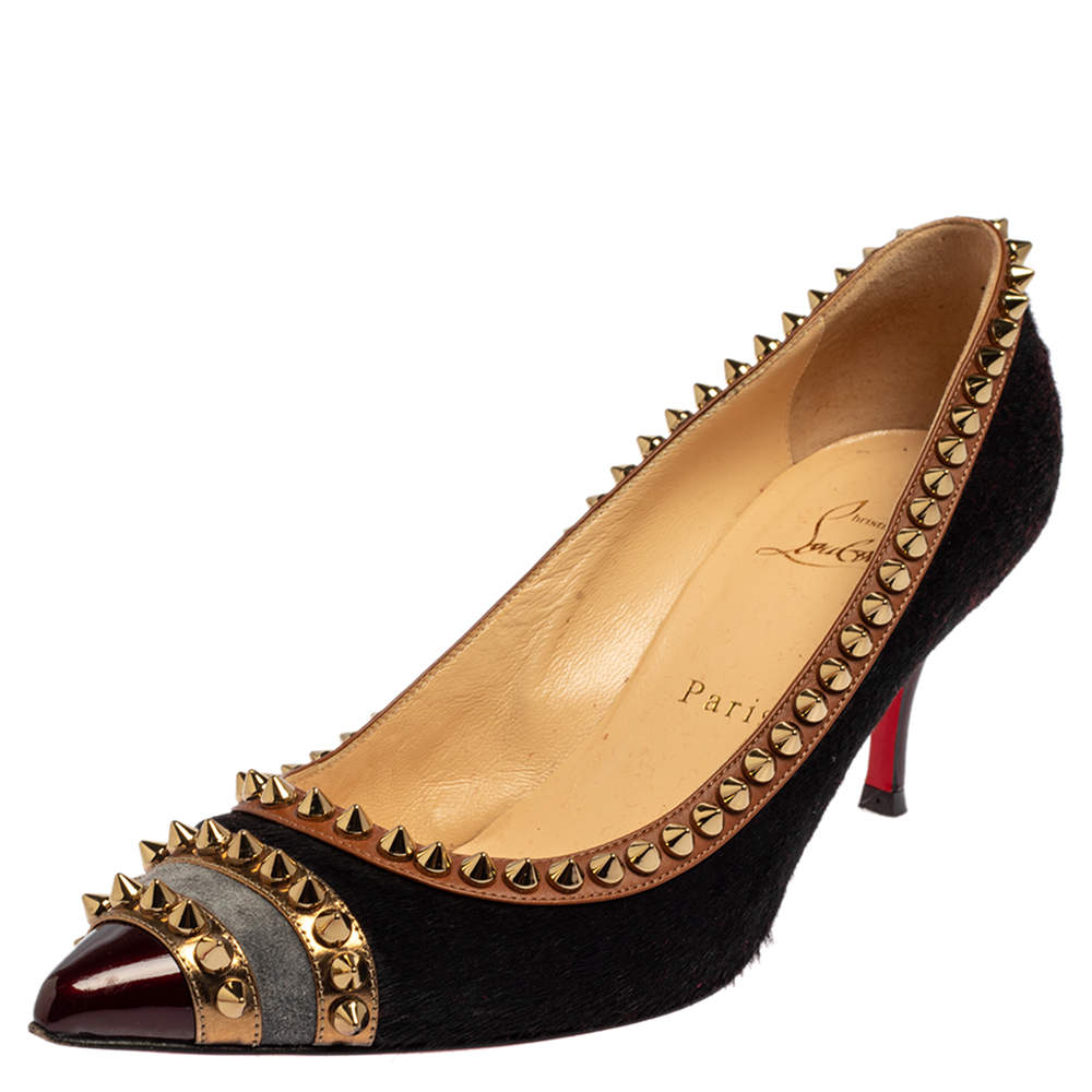 Pre Owned Christian Louboutin Multicolor Leather And Suede Malabar Hill Pumps Size 37.5