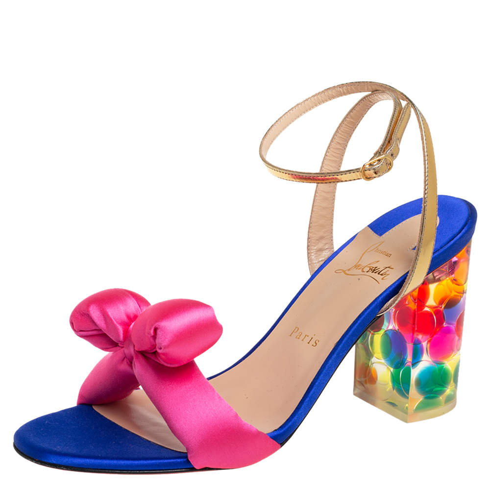 Pre Owned Christian Louboutin Multicolor Satin And Leather Resin Hallunodo Sandals Size 40