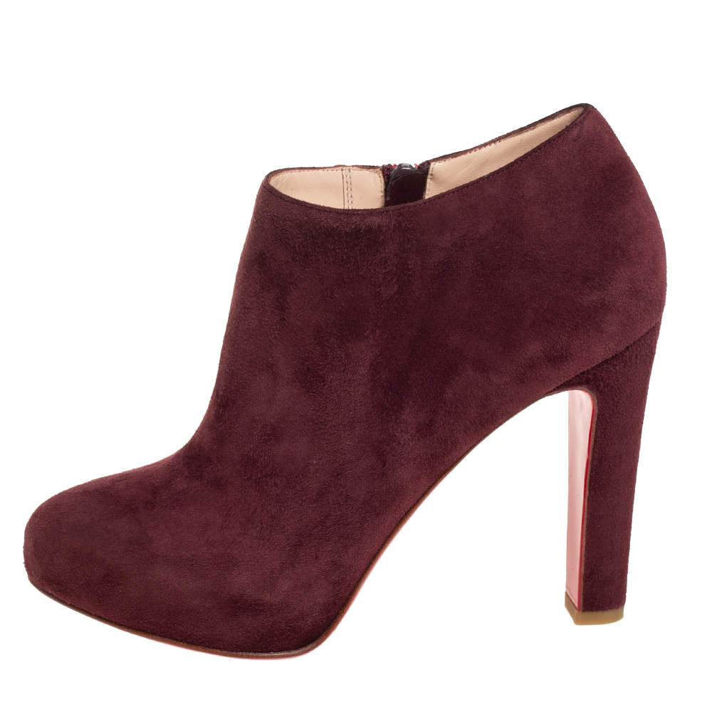 Louis Vuitton Burgundy Suede Fold Over Ankle Boots Size 36 Louis Vuitton