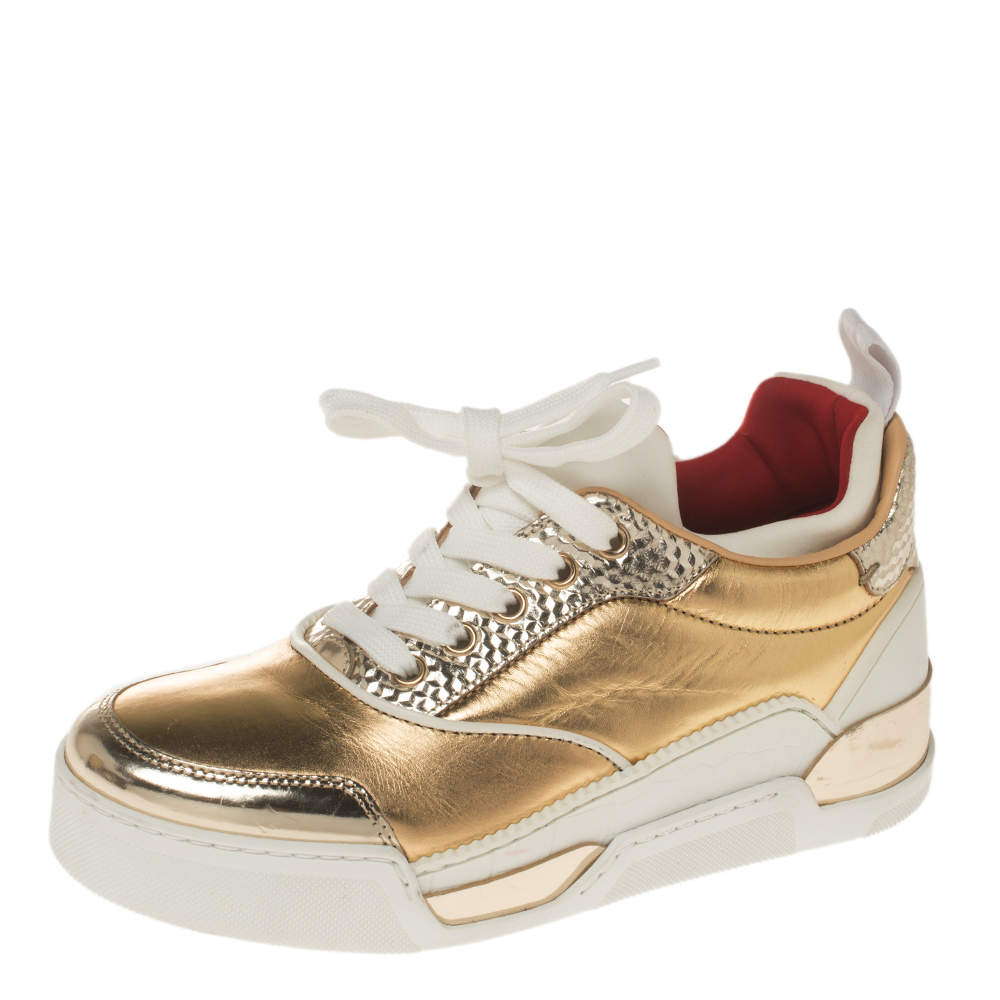 Christian Louboutin White Aurelien Donna Leather Sneakers Golden