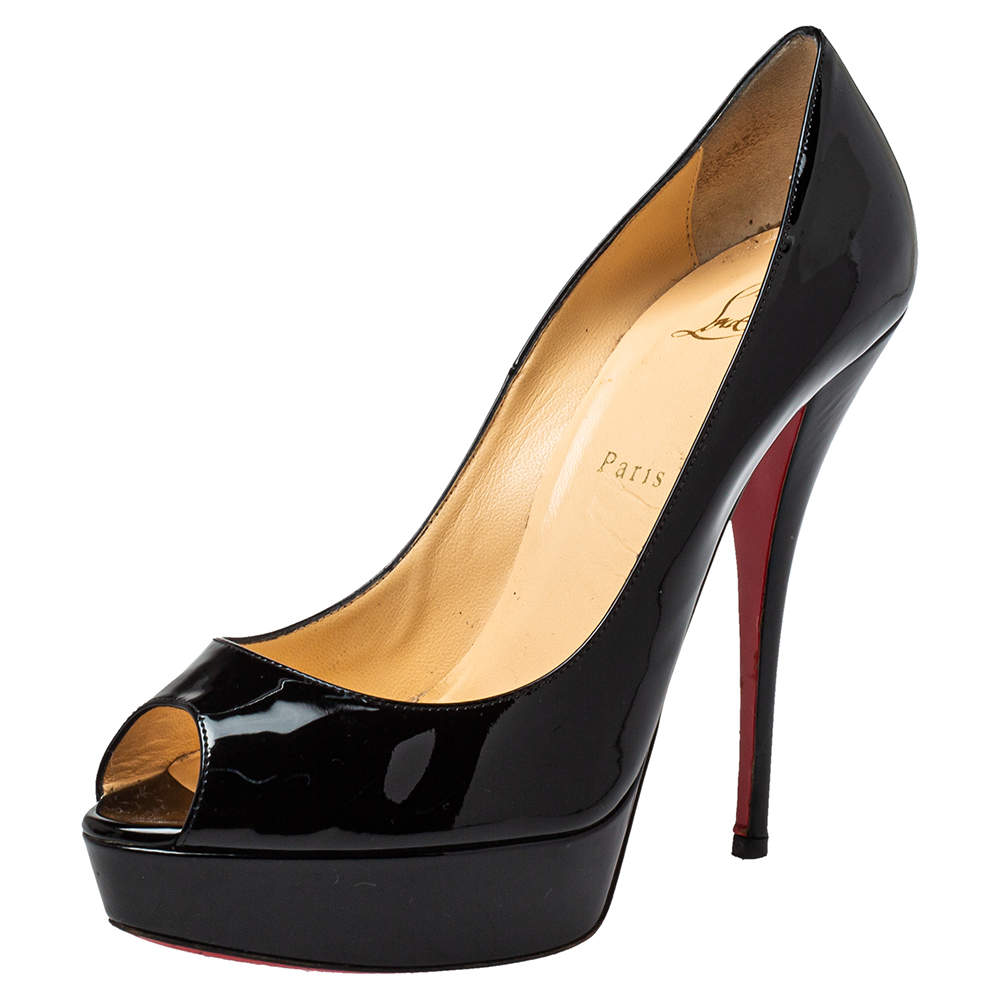 louboutin black patent peep toe