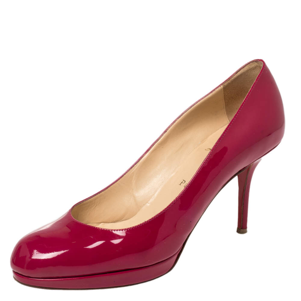 Christian Louboutin Pink Patent Leather New Simple Platform Pumps Size 