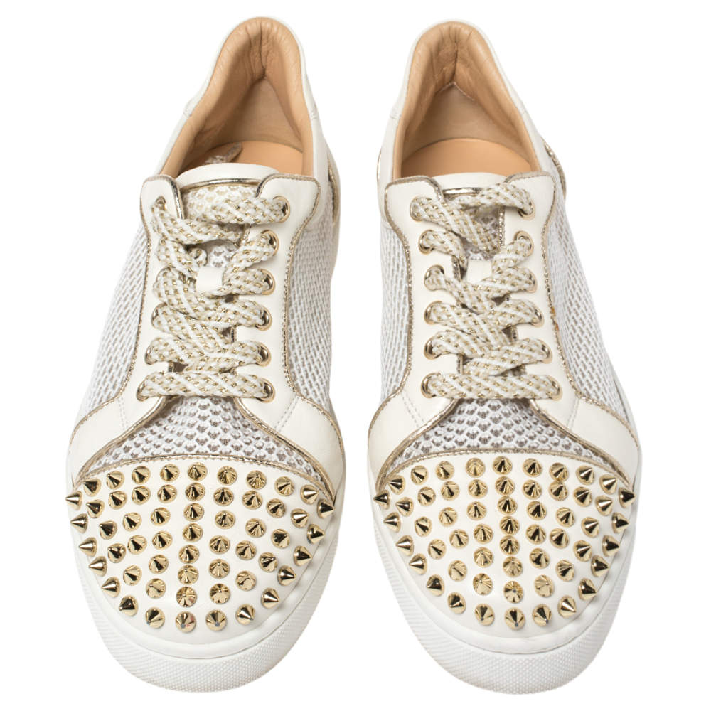 Christian Louboutin, Shoes, Christian Louboutin Womens Ac Vieira Spike  Leather Mesh Sneakers Goldwhite