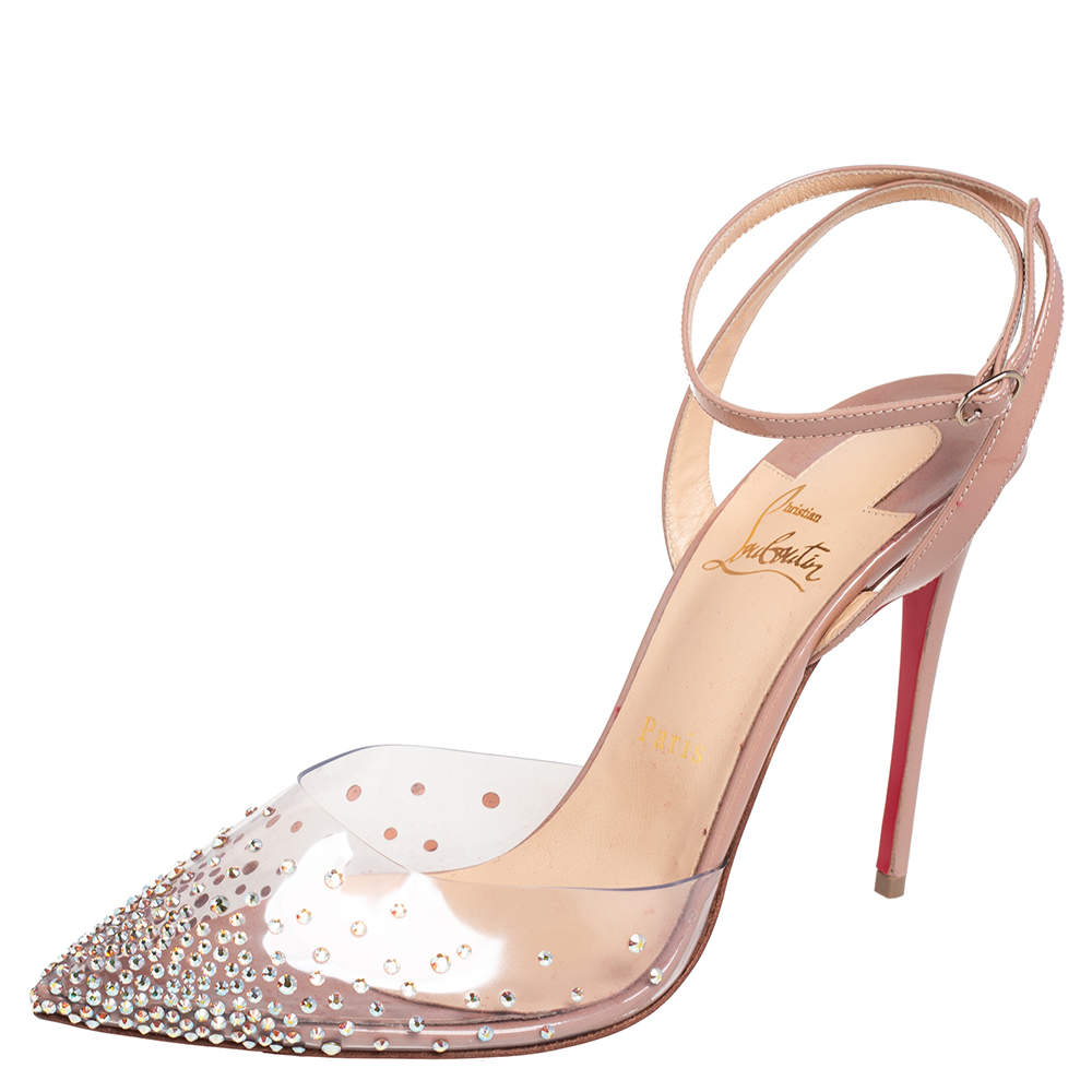 Christian Louboutin Beige Patent Leather and PVC Spikaqueen Pumps Size 40