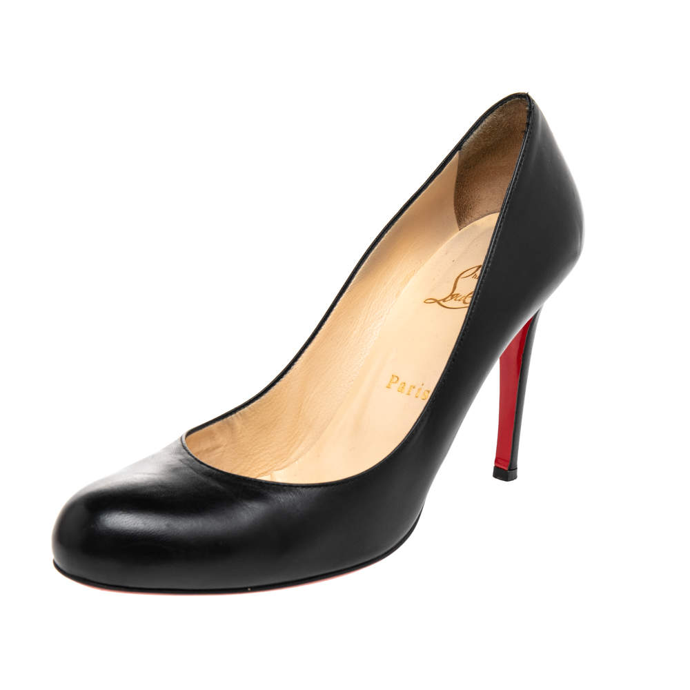 Pre Owned Christian Louboutin Black Leather Simple Pumps Size 39.5