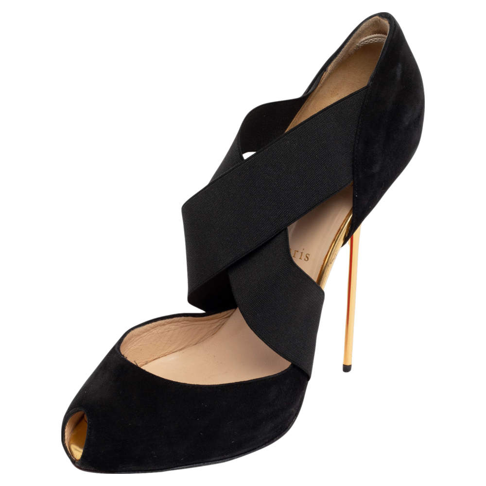 Pre Owned Christian Louboutin Black Suede Big Dorcet Peep Toe Pumps Size 41