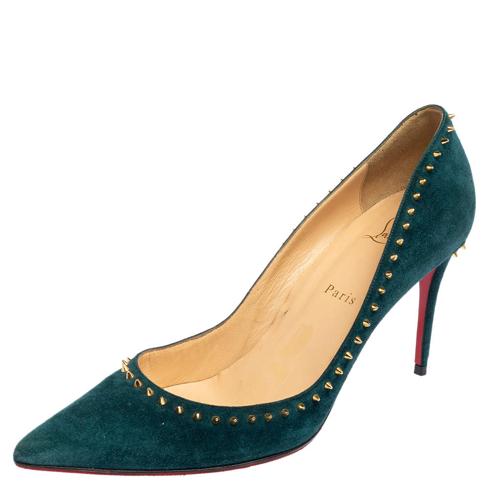Pre Owned Christian Louboutin Green Suede Anjalina Pumps Size 41