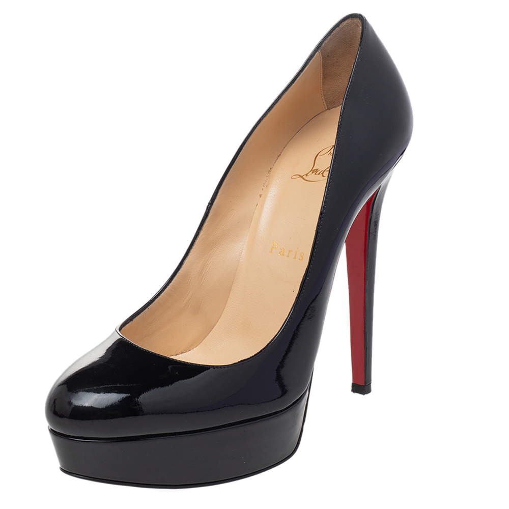Pre Owned Christian Louboutin Black Patent Leather Bianca Platform Pumps Size 40
