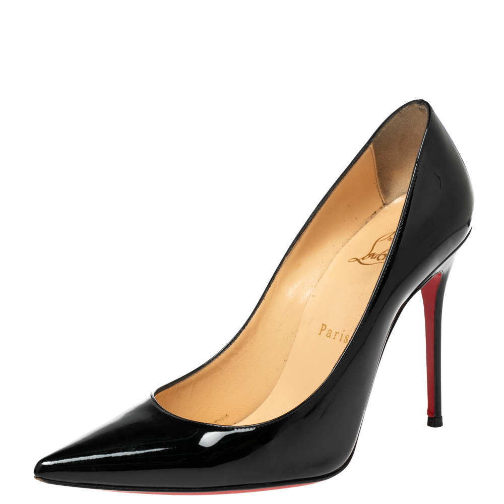 Christian Louboutin Black Patent Leather Kate Pointed Toe Pumps Size 38