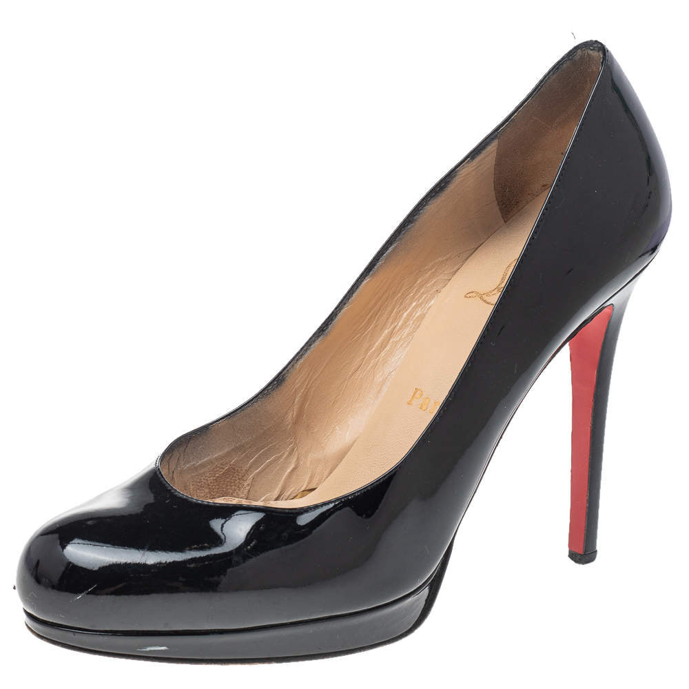 Christian Louboutin Black Patent Leather Simple Round Toe Pumps Size 38