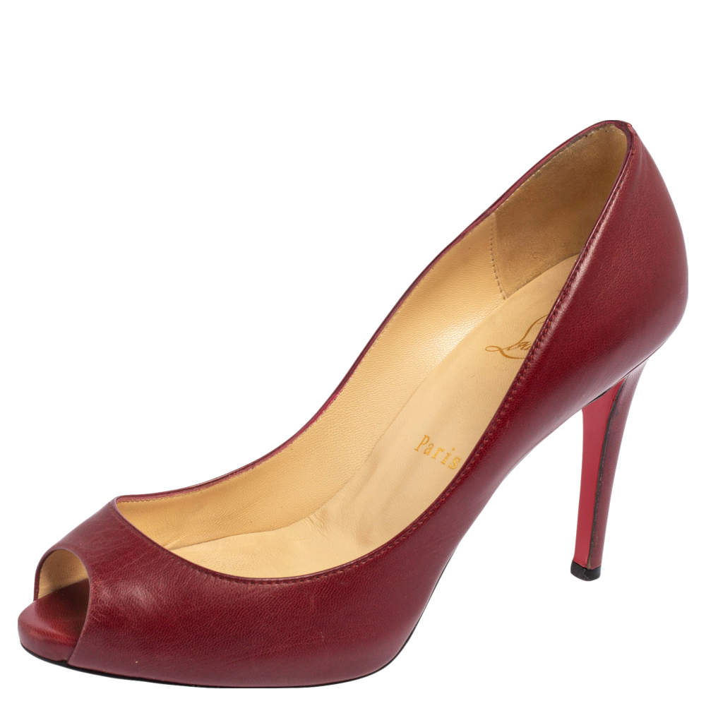 Pre Owned Christian Louboutin Burgundy Leather Yoyo Pumps Size 36.5