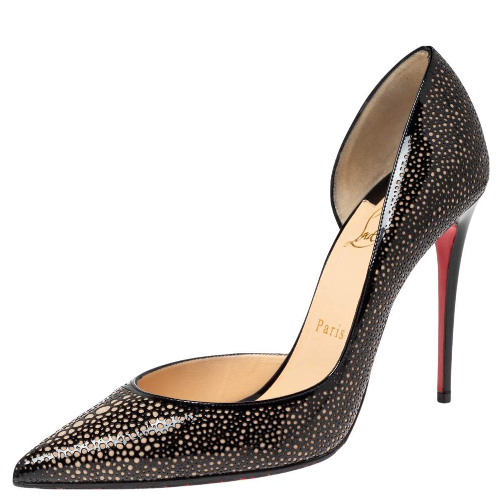 Pre Owned Christian Louboutin Black Patent Leather and Suede Galupump D'Orsay Pumps Size 38