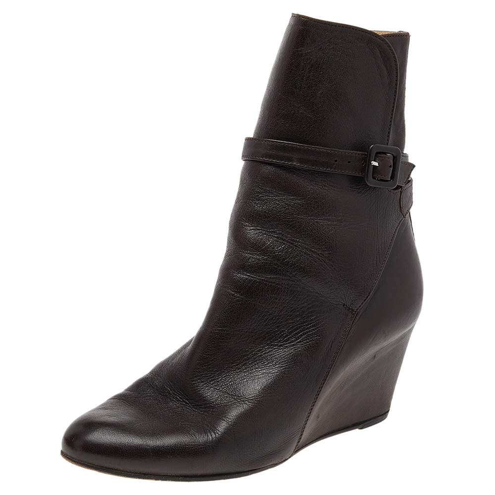 Pre Owned بوت كريستيان لوبوتان جلد بني كعب روكي للكاحل مقاس 38