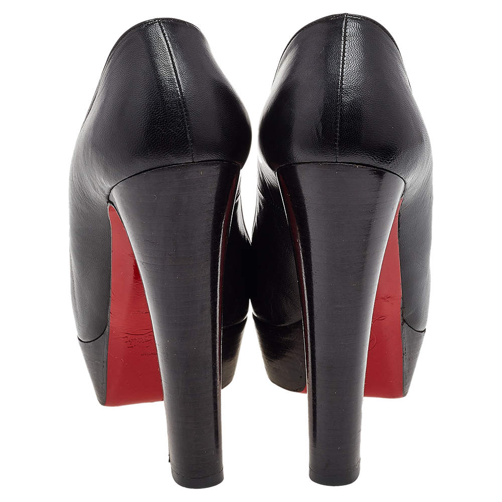 Christian Louboutin Black Leather Bibi Platform Block Heel Pumps Size 37.5 Christian Louboutin TLC