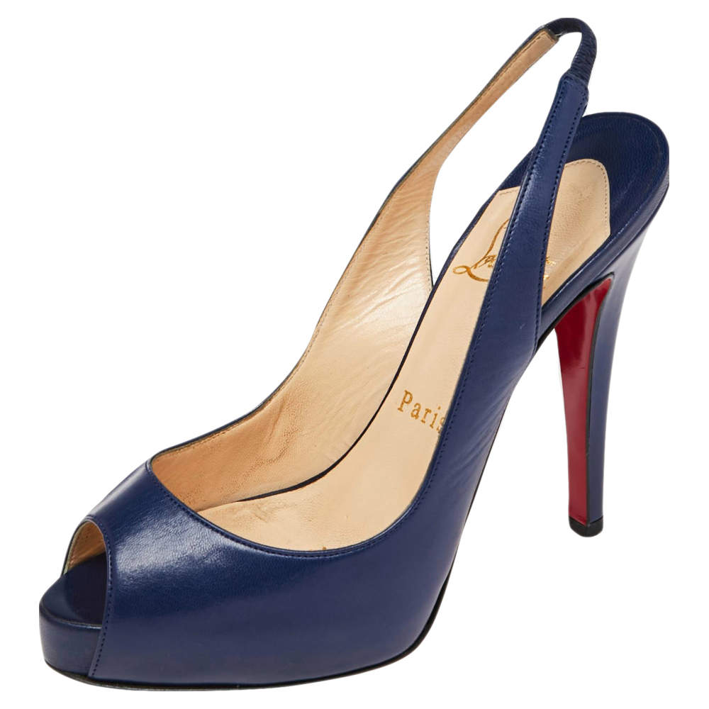Pre Owned Christian Loubouton Private Number Slingback Peep Toe Pumps Size 35