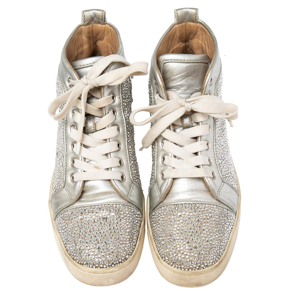 Christian Louboutin Silver Leather And Crystal Embellished Louis