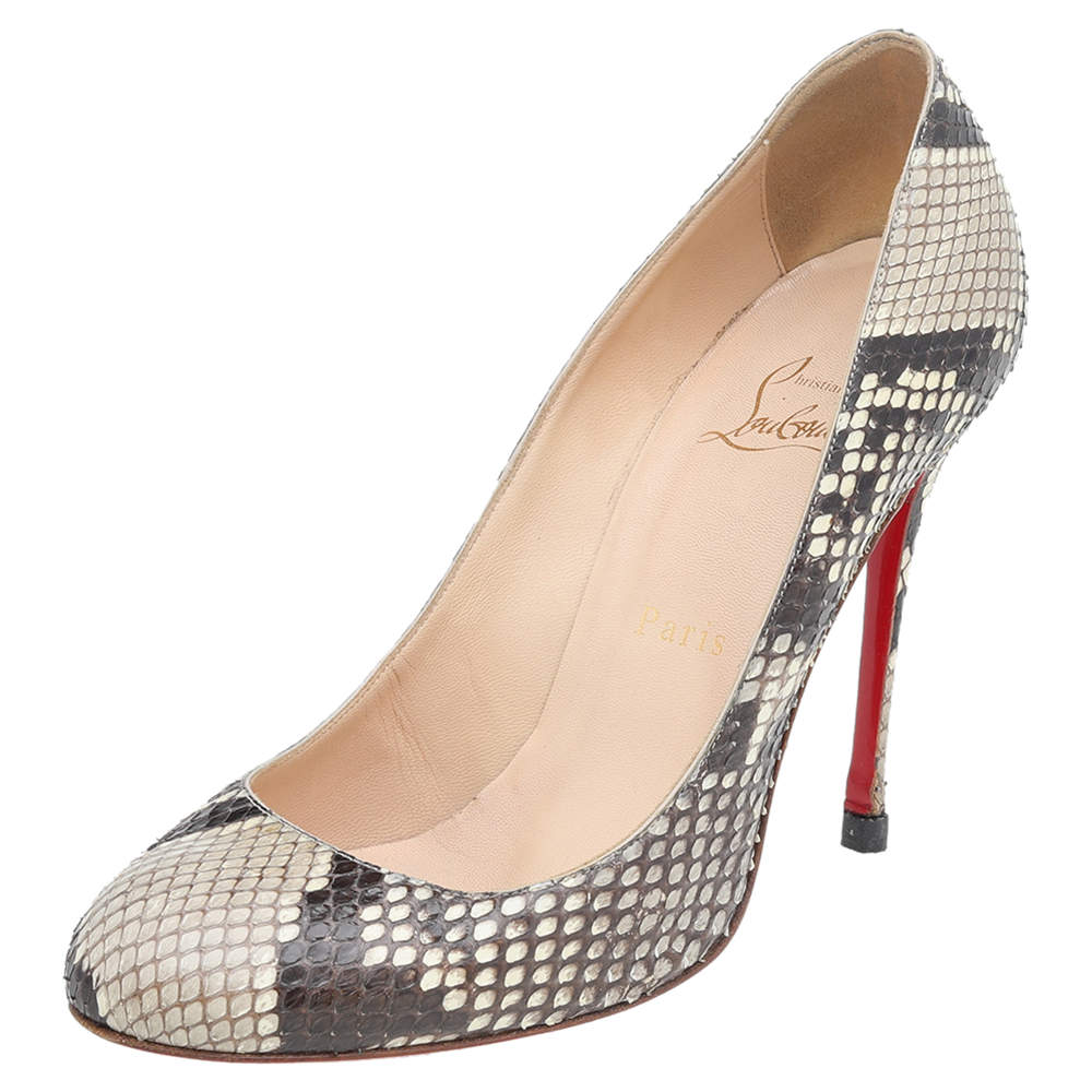 Christian Louboutin Beige-Brown Python Leather Simple Pumps Size 37