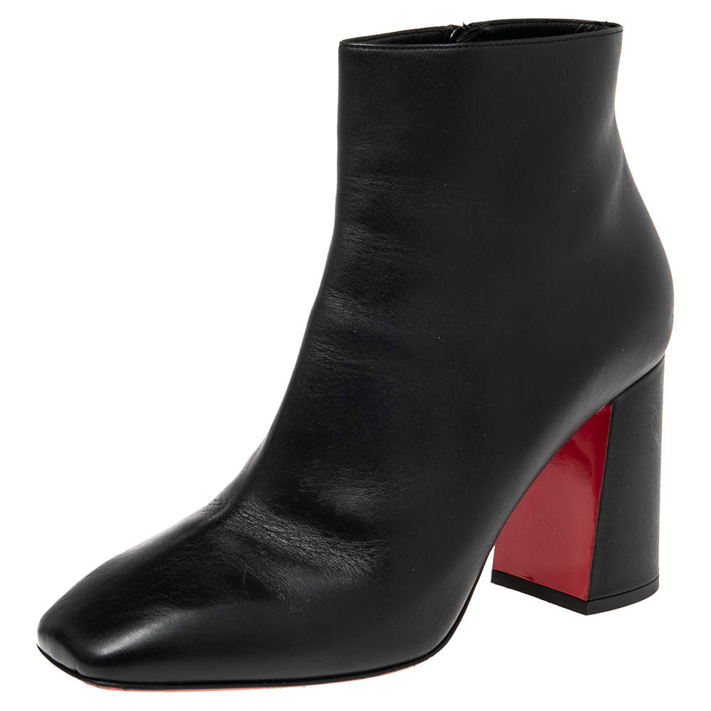 مملوكة مسبقًا Christian Louboutin  Black Leather Square Toe Ankle Boots Size 39