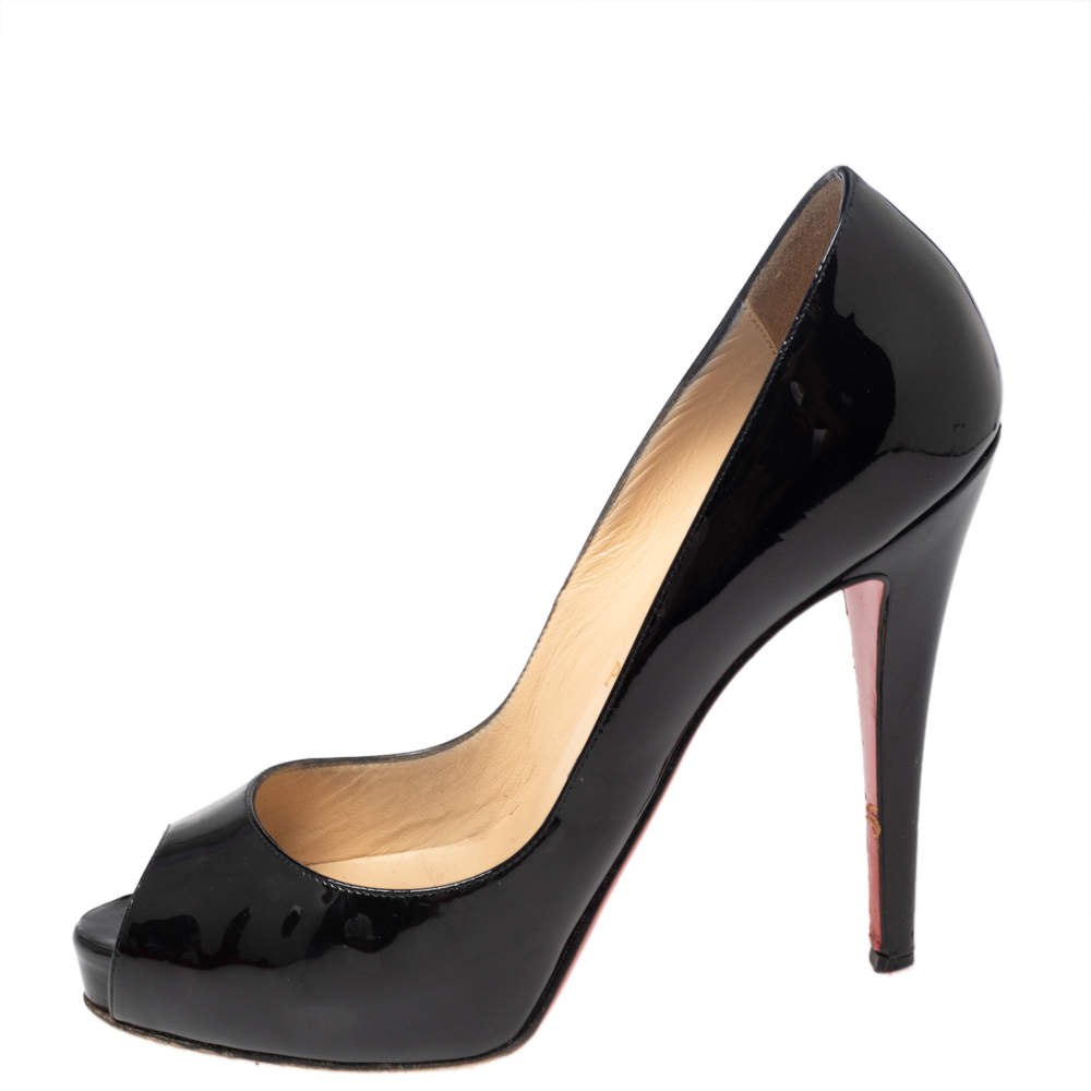 Pre Owned Christian Louboutin Black Patent Leather Very Prive Peep Toe Platform Pumps Size 38