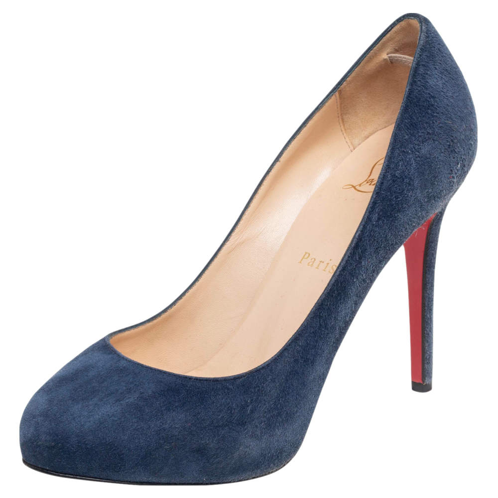 Pre Owned Christian Louboutin Blue Suede Fifi Pumps Size 38