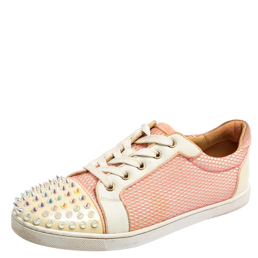 Christian Louboutin Pink Fabric And Patent Leather Spiked