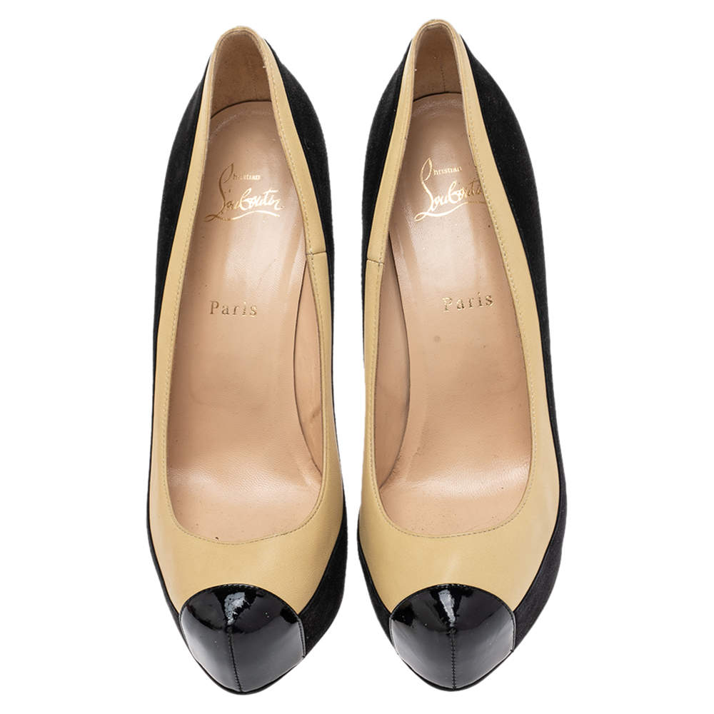Pre Owned Christian Louboutin Two Tone Leather and Suede Mago Cap Toe Platform Pumps Size 40