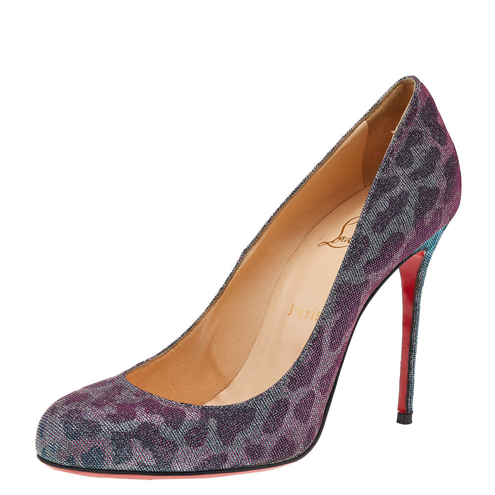 مملوكة مسبقًا Christian Louboutin Multicolor Leopard Print Lamé Fabric Fifi Pumps Size 40.5