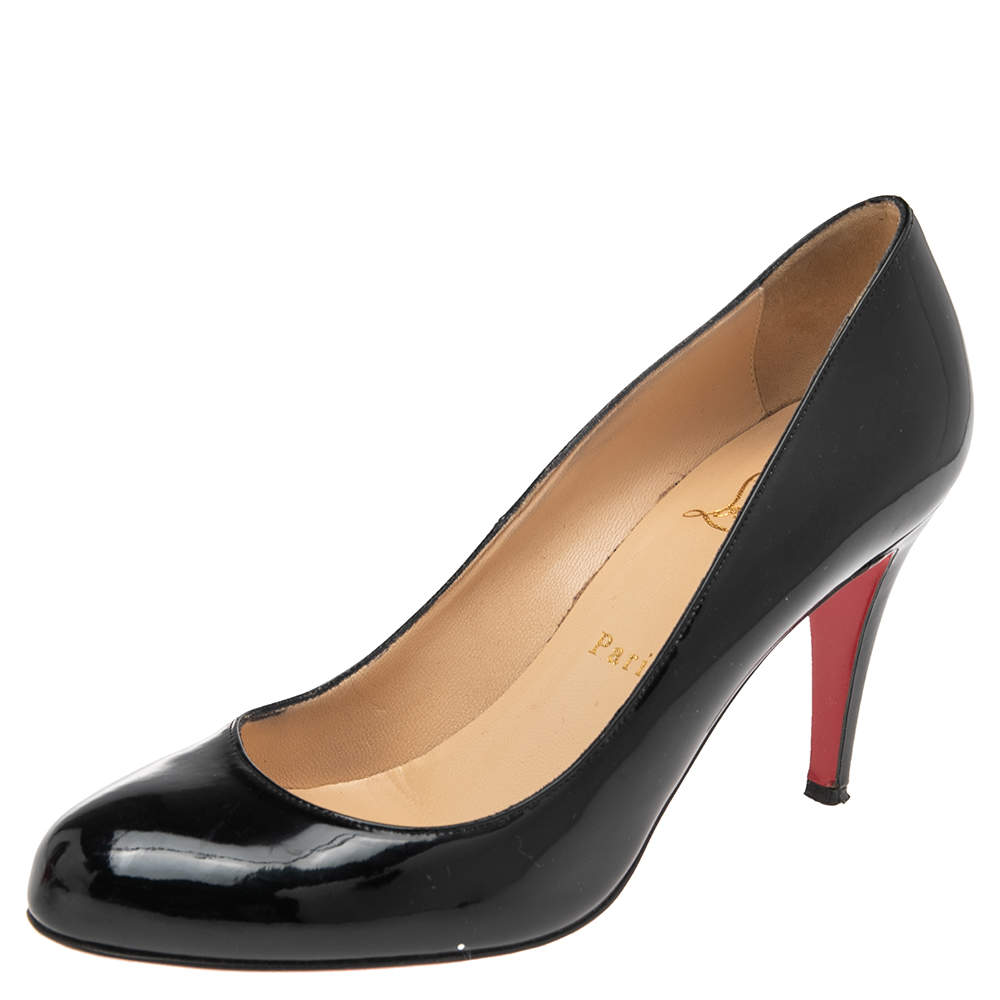 Pre Owned Christian Louboutin Black Patent Leather Simple Pumps Size 37.5
