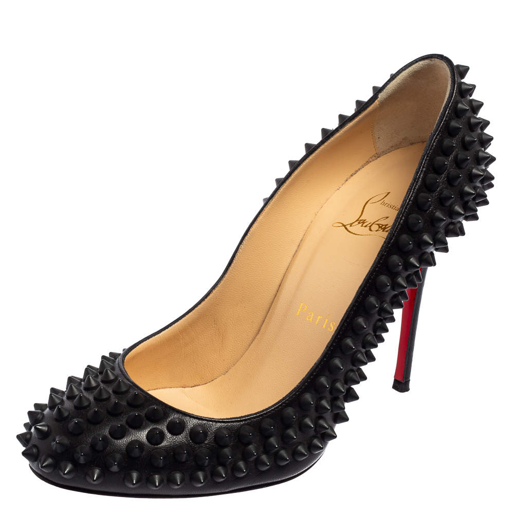 Christian Louboutin Black Leather Fifi Spikes Pumps Size 36