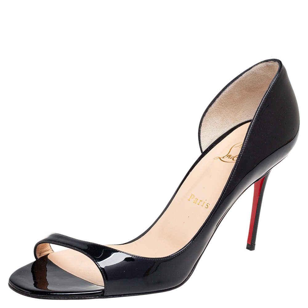 Pre Owned Christian Louboutin Black Patent Leather Toboggan D'orsay Sandals Size 41