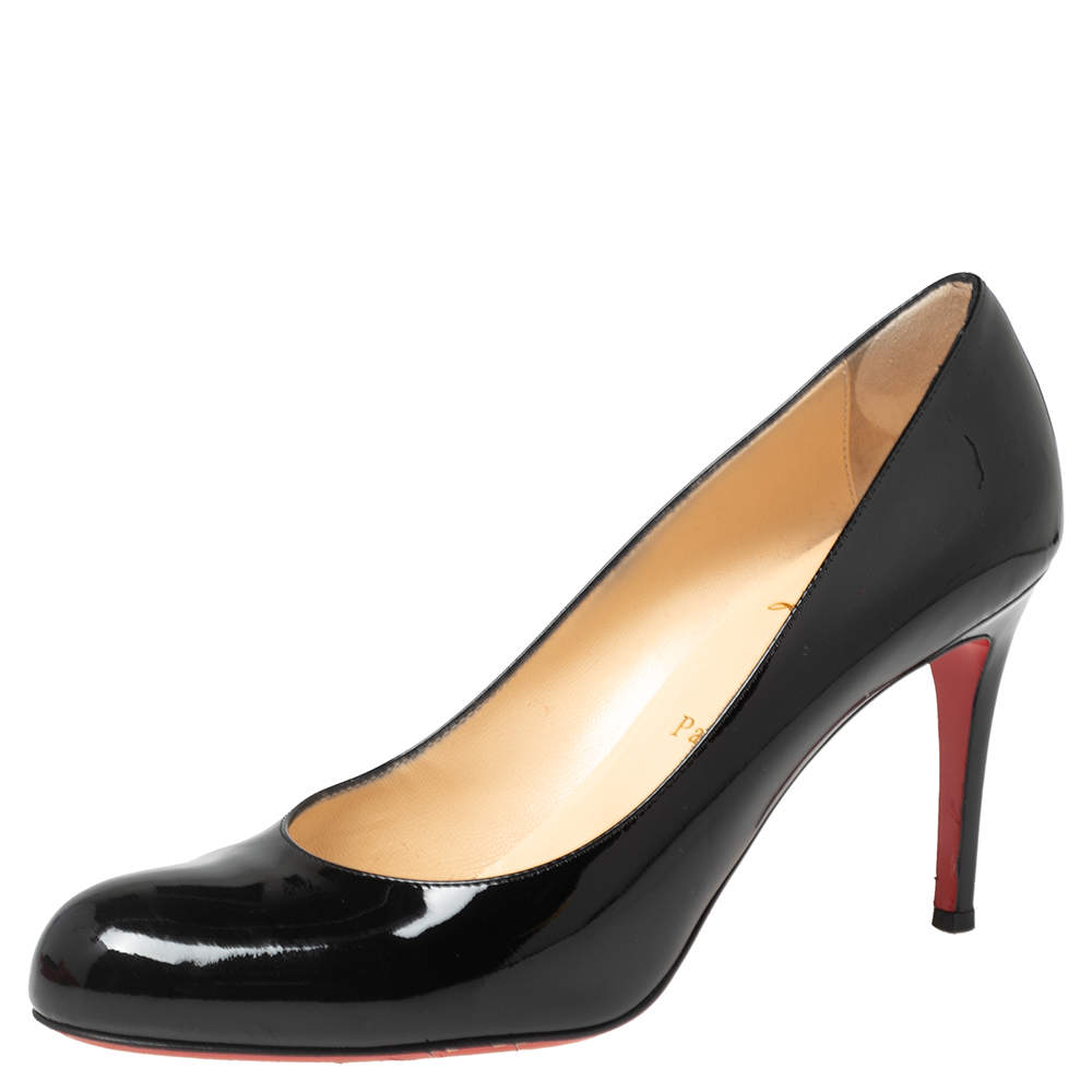 Pre Owned Christian Louboutin Black Patent Leather Simple Pumps Size 40